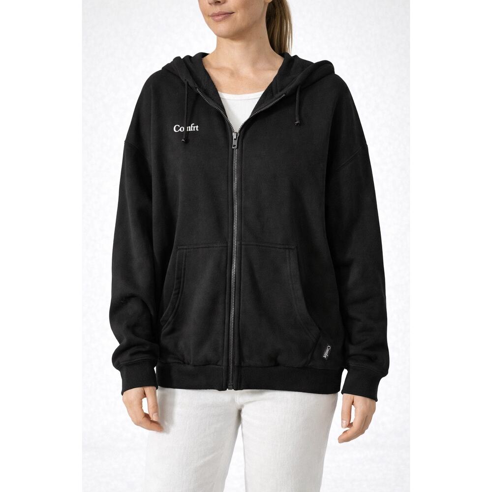 Comfrt Black Zip Up Hoodie M Heavyweight Fleece Oversized Minimal Streetwear